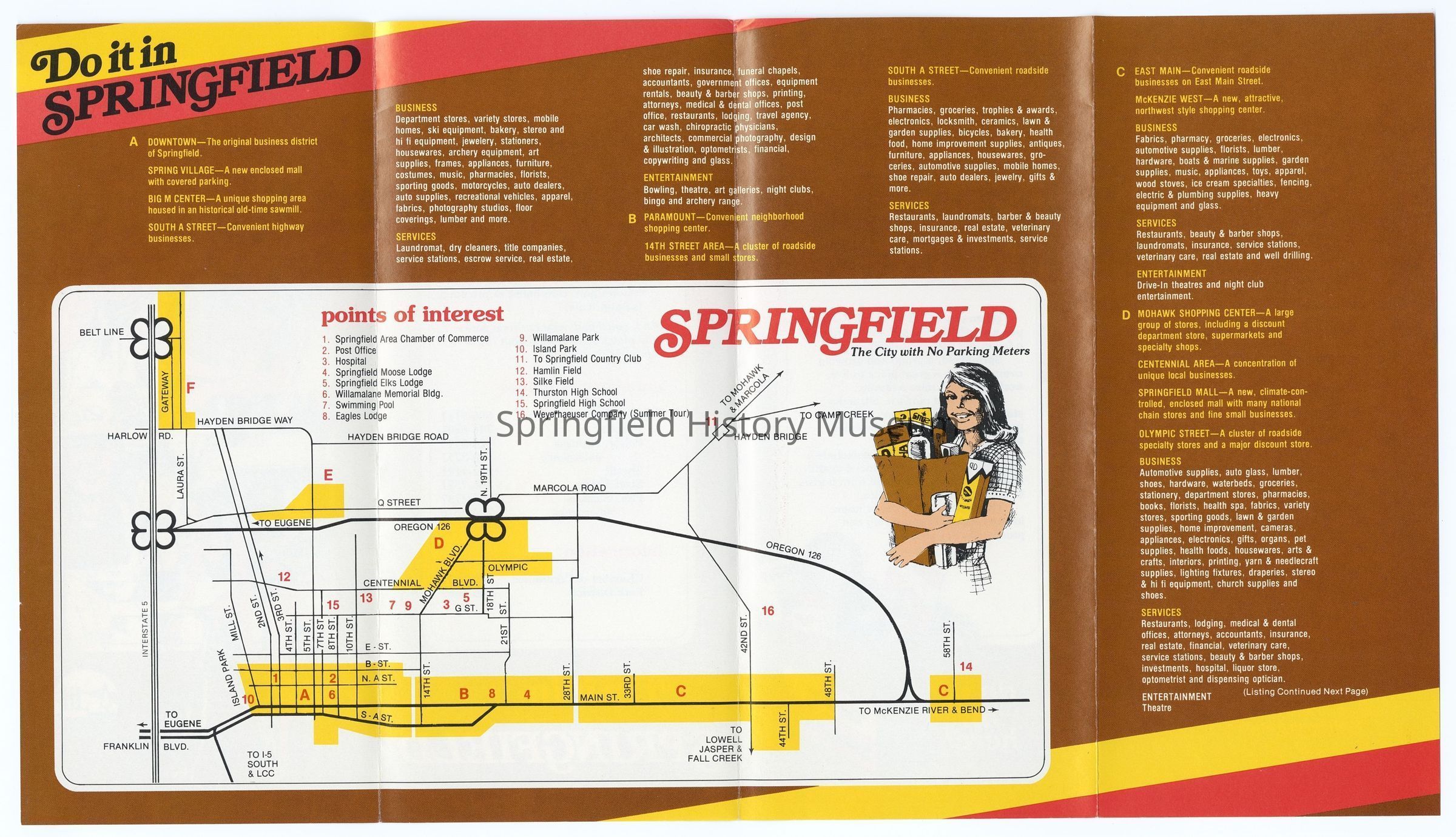 Eric Springfield Map Springfield History Museum - Tourist Map of Springfield, circa 1970-1980